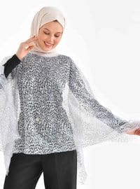 Silver color - Crew neck - Unlined - Poncho