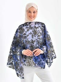 Navy Blue - Crew neck - Unlined - Poncho