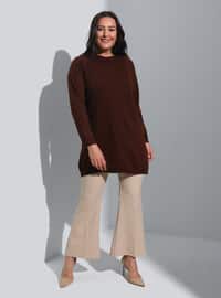 Plus Size Knit Tunic - Brown