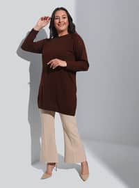 Plus Size Knit Tunic - Brown
