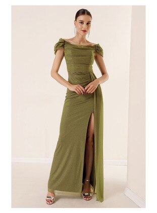 Fully Lined - Olive Green - Evening Dresses - By Saygı