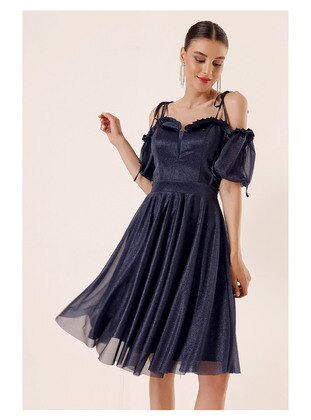 Fully Lined - Navy Blue - Evening Dresses - By Saygı