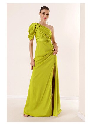 Fully Lined - Pistachio Green - Evening Dresses - By Saygı