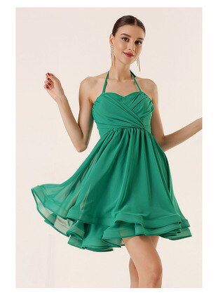 Fully Lined - Light Green - Evening Dresses - By Saygı