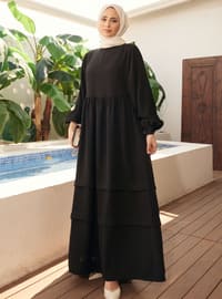 Black - Shawl Collar - Modest Dress