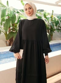 Black - Shawl Collar - Modest Dress