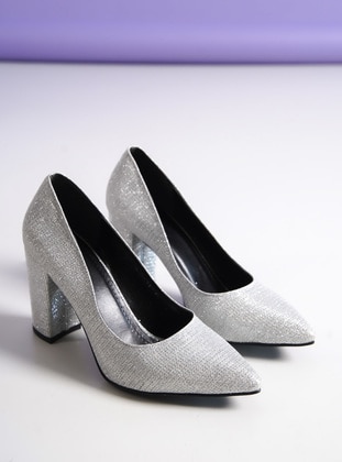 Silver color - High Heel - Faux Leather - Evening Shoes - Ayakkabı Havuzu