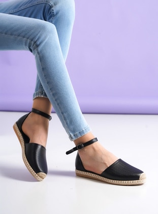 Black - Sandal - Faux Leather - Sandal - Ayakkabı Havuzu