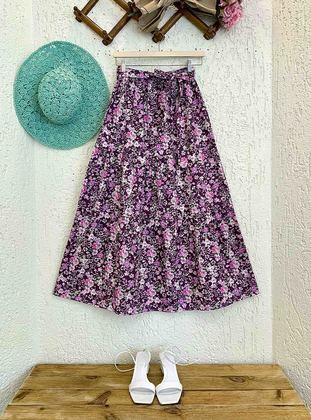 Purple - Floral - Unlined - Skirt - Ceylan Otantik