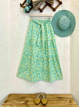Turquoise - Floral - Unlined - Skirt - Ceylan Otantik