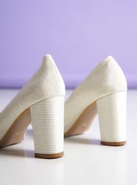 White - High Heel - Faux Leather - Evening Shoes