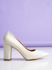 White - High Heel - Faux Leather - Evening Shoes