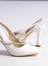 أبيض - حذاء كعب عالي - جلد اصطناعي - احذيه كعب عالى