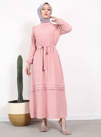 Powder Pink - Crew neck - Unlined - Modest Dress