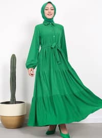 أخضر - طوق كوبي - فستان