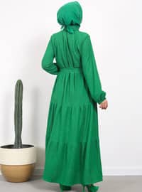 Green - Cuban Collar - Modest Dress