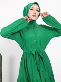 Green - Cuban Collar - Modest Dress