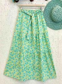 Turquoise - Floral - Unlined - Skirt