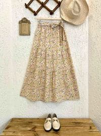 Yellow - Floral - Unlined - Skirt