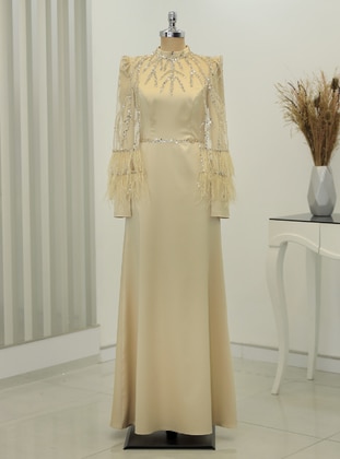 Gold color - Fully Lined - Crew neck - Modest Evening Dress - Rana Zenn