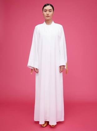 White - Unlined - V neck Collar - Abaya - Nuum Design