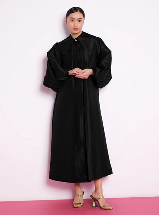 Black - Round Collar - Unlined - Modest Dress - Nuum Design
