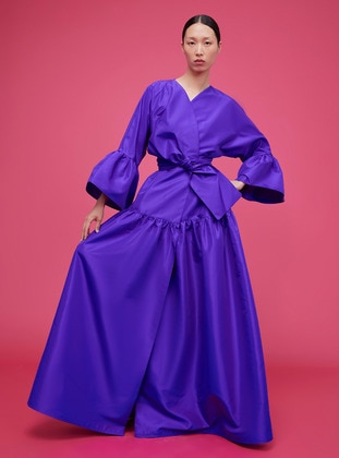 Purple - Unlined - V neck Collar - Abaya - Nuum Design