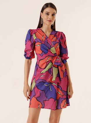 Fuchsia - Double-Breasted - Modest Dress - By Saygı