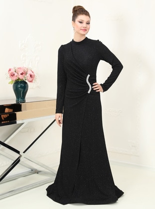 Black - Fully Lined - Crew neck - Modest Evening Dress - Azra Design