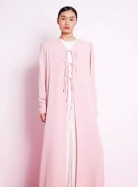 Pink - Unlined - V neck Collar - Abaya