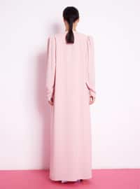 Pink - Unlined - V neck Collar - Abaya