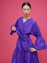 Purple - Unlined - V neck Collar - Abaya