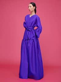 Purple - Unlined - V neck Collar - Abaya