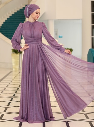 Lavender - Fully Lined - Crew neck - Modest Evening Dress - Azra Design