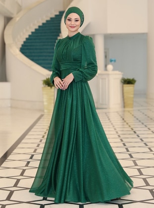 Emerald - Fully Lined - Crew neck - Modest Evening Dress - Azra Design