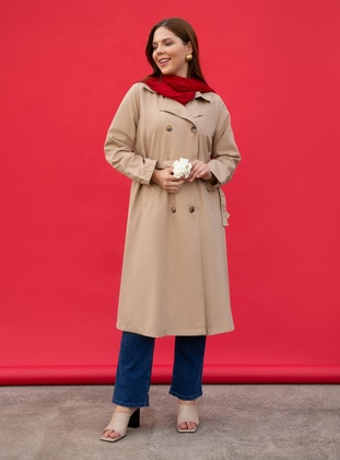 Beige - Plus Size Trench coat - Alia