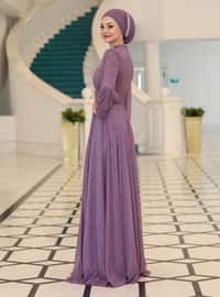 Lavender - Fully Lined - Crew neck - Modest Evening Dress