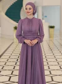 Lavender - Fully Lined - Crew neck - Modest Evening Dress