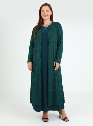 Green - Plus Size Evening Dress - Atay Gökmen