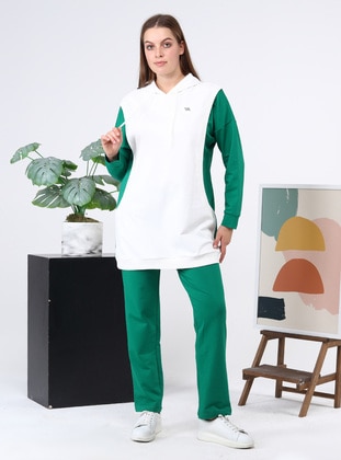 Green - Hooded collar - Tracksuit Set - Bwest