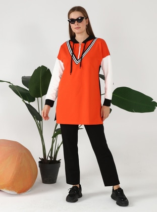 Orange - Hooded collar - Tracksuit Set - Bwest