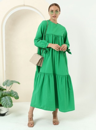 Green - Crew neck - Unlined - Modest Dress - Bwest