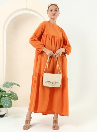 Orange - Crew neck - Unlined - Modest Dress - Bwest