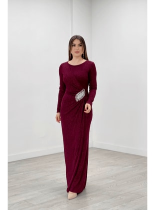 Burgundy - Modest Evening Dress - Giyim Masalı