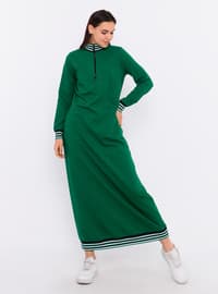 Green - Polo neck - Modest Dress
