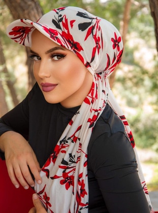 White - Red - Swim Hijab - AİŞE TESETTÜR