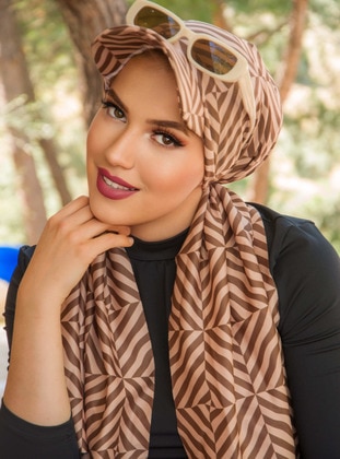 Beige - Brown - Swim Hijab - AİŞE TESETTÜR