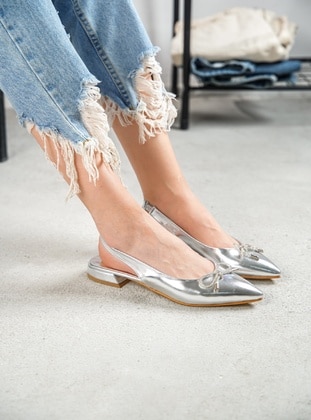 Silver color - Flat - Flat Shoes - DİVOLYA