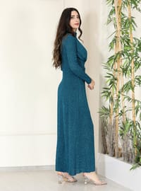 Petrol - Fully Lined - Crew neck - Modest Evening Dress