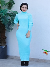 Mira Turtleneck Body Hijab Sweater Dress Green